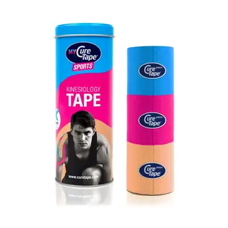 CureTape Sports 3 Rolls Multipack K Tape 5cm X 2.5m | Blue Pink Beige | Waterproof Kinesiology Medical Tape | Extra Sticky Tape | Increase Mobility &