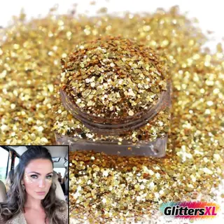GlittersXL® Chunky Glitters (Goud) Voor Lichaam En Gezicht - Biologisch Afbreekbaar Festival Glitters Gold - Face & Body Jewels Make-up - Glittergel