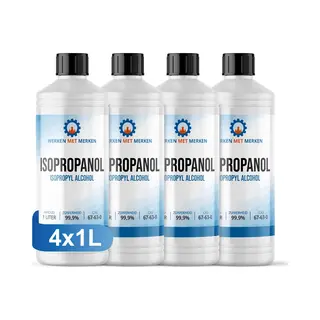 Werken met Merken Isopropanol 99, 9% Zuiver - Doos, 4 X 1 Liter - Ipa - Isopropyl Alcohol