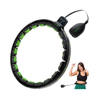 Tunturi Smart Hoelahoep - Verstelbaar Met Gewicht 1, 5 Kg - Core Training - Zwart Groen