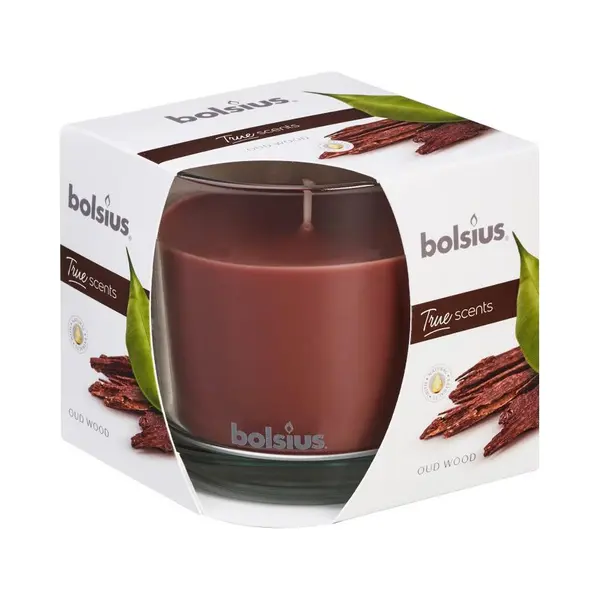 Bolsius Large Glass Scented Candle Oud Wood, Wax, Brown, Braun thumbnail