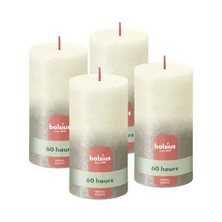 Bolsius - Rustieke Kaars - Ivoor & Champagne Zilver Grijs - 13cm - 4 Stuks - Fading Metallic