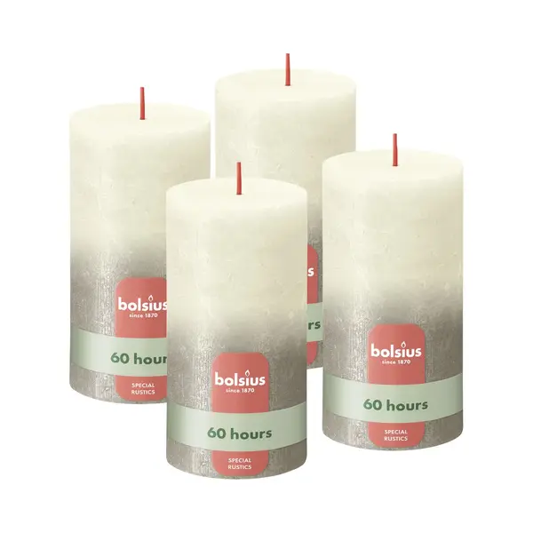 Bolsius Rustic Pillar Candle - Fading Metallic - Ivory & Champagne - Pack Of 4 - Long Burning Time 60 Hours - Includes Natural Vegan Wax - No Palm Oil thumbnail
