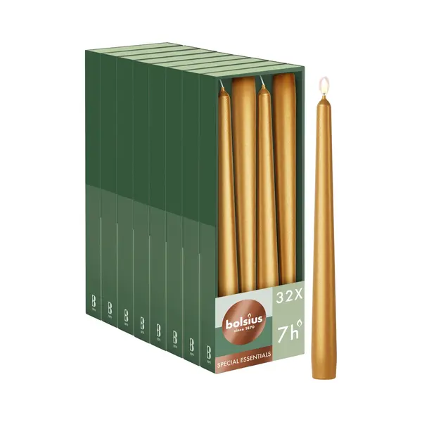 Bolsius - Gladde Dinerkaarsen Goud - 24, 5 Cm - 32 Stuks - Metallic thumbnail