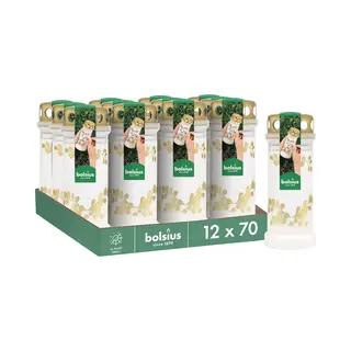 Bolsius Grablicht - Weiß Mit Motiv - 12 Stk. - Herz - Länge Brenndauer - Trauerkerze & Gedenkstätte Kerzen - Sauberes Abbrennen - Ohne Palmöl
