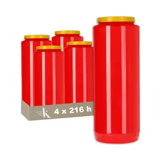 Kristen Noveenkaars 9 Dagen - 216 Uur Brandduur - Rood - 4 Stuks - Voordeelverpakking - Grafkaars, Herdenkingskaars
