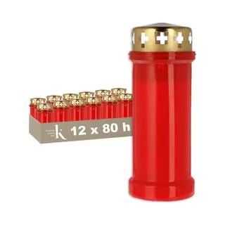Kristen Traditionele 6D Graflantaarn Voor Buiten, 80 Uur Brandduur, Rood, 12 Stuks, Voordeelverpakking, Herdenkingslicht, Grafkaars, Herdenkingskaars