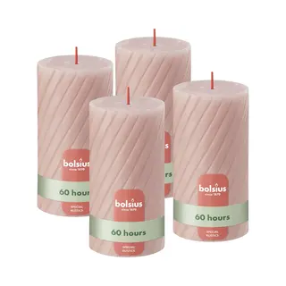 Bolsius - Rustieke Kaars - Gedraaid Patroon - 4 Stuks - Roze - 60 Branduren - 13 Cm