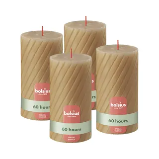 Bolsius - Rustieke Kaars - Gedraaid Patroon - 4 Stuks - Beige - 60 Branduren - 13 Cm