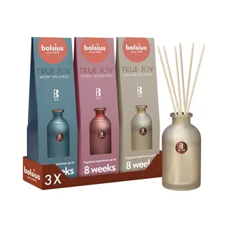 Bolsius - Geurstokjes True Joy - 3 Geuren - Vanilla Delight - Floral Blessings - Woody Wellness - 80 Ml - Giftset