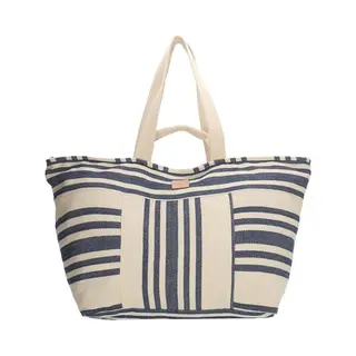 Pe-Florence Zebra Trends Richelle Strandtas Xl - Ritssluiting - Grote Shopper - Canvas Beach Bag - Ibiza - Dames Tas - Navy / Crème