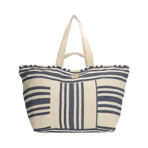 Pe-Florence Zebra Trends Richelle Strandtas Xl - Ritssluiting - Grote Shopper - Canvas Beach Bag - Ibiza - Dames Tas - Navy / Crème thumbnail