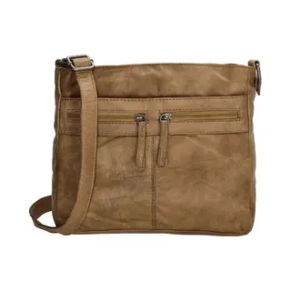 Beagles Maspalomas Crossbody Schoudertas - Handige Ritsvakjes - Leren Dames Tas - Taupe