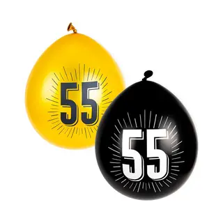 De wauw factor Ballonnen Met Getal | 55 Jaar | 8 Stuks | Zwart En Goud