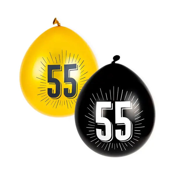 De wauw factor Ballonnen Met Getal | 55 Jaar | 8 Stuks | Zwart En Goud thumbnail