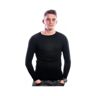 Heren Shirt Lange Mouw - 100% Katoen - Aansluitend Ondershirt Mannen - L - Zwart