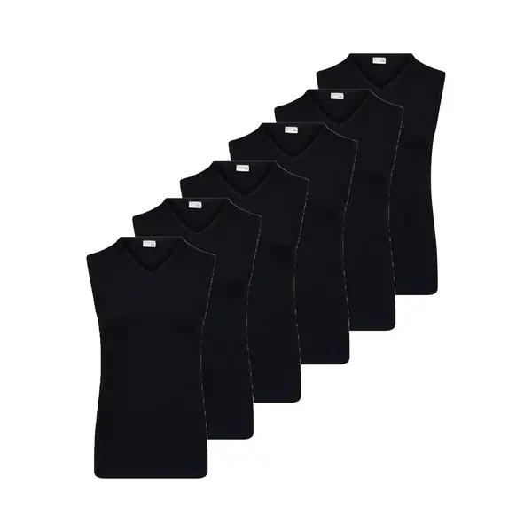 Beeren 6 Stuks Heren Mouwloze Shirts - 100% Katoenen Shirt Zonder Mouwen - Naadloos - Ondergoed - Xxl - Zwart thumbnail