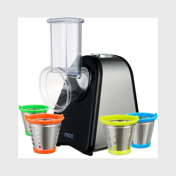 Moa Foodprocessor - Groentesnijder - Hakmolen - Meerdere Opzetstukken - Uiensnijder - Bpa Vrij - Rvs/Zwart thumbnail