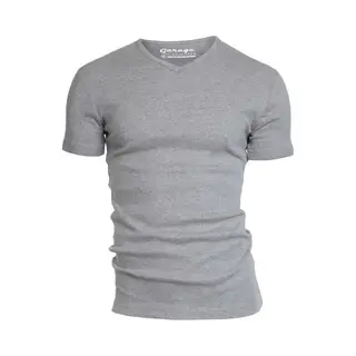 Garage 302 - Semi Bodyfit T-shirt V-hals Korte Mouw Grijs Melange L 85% Katoen 15% Viscose 1x1 Rib