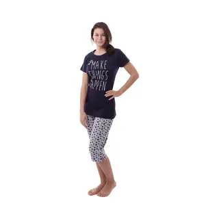 Amantes Dames Pyjama Navy Met Opdruk - Maat 36/38