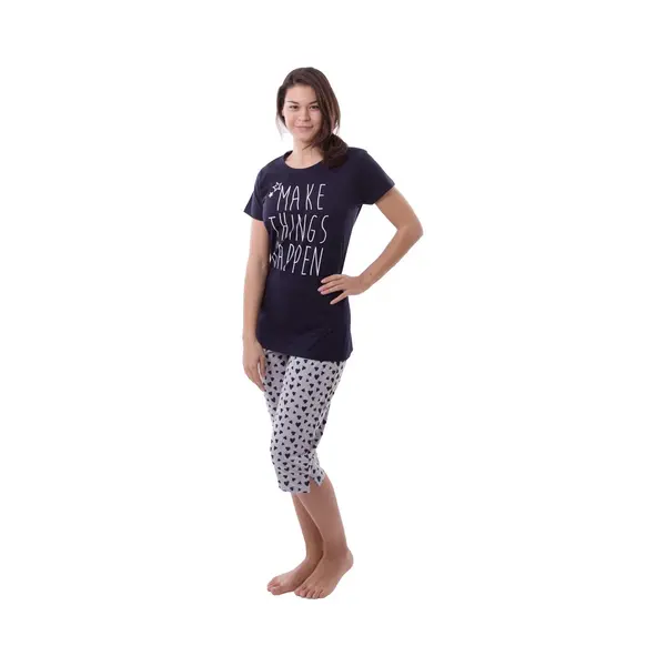Amantes Dames Pyjama Navy Met Opdruk - Maat 40/42 thumbnail