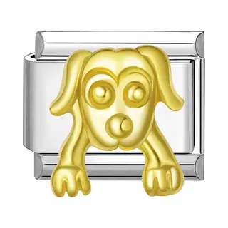 Quiges - 9mm Italian Style Charm Link Module Stainless Steel Gold Dog For Italian Style Bracelets