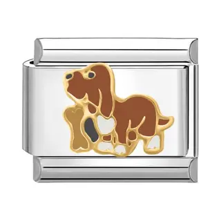 Quiges - 9mm Italian Style Charm Link Module Stainless Steel Brown Dachshund With Bone For Italian Style Bracelets