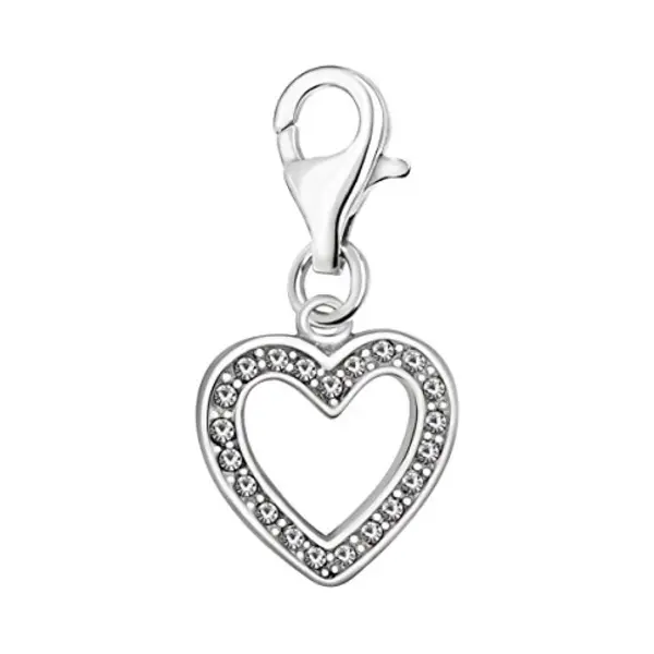 Quiges Open Heart Clip On Charm Pendant With Cubic Zirconia Silver Plated Women's Jewellery thumbnail