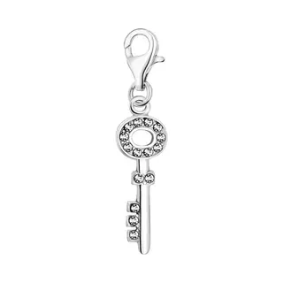 Quiges 3D Key Clip On Charm Pendant With Cubic Zirconia Silver Plated Women's Jewellery