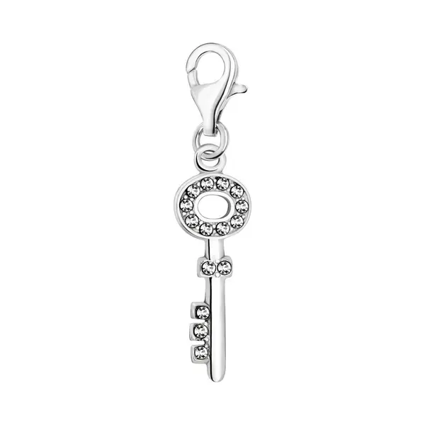 Quiges 3D Key Clip On Charm Pendant With Cubic Zirconia Silver Plated Women's Jewellery thumbnail