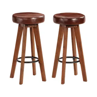 VidaXL Barstoelen 2 St Echt Leer En Massief Acaciahout