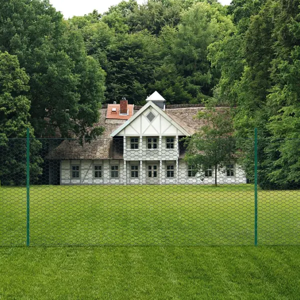 VidaXL Maschendrahtzaun Mit Pfosten Komplett Set Maschendraht Zaun Zaunset Gartenzaun Drahtzaun Gehege Kaninchendraht Stahl 25x2m Grün 50mm thumbnail
