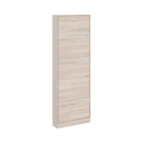 VidaXL Wooden Shoe Cabinet - Oak Look Shoe Rack Organiser With 5 Compartments For Home Entryway/Bedroom Storage thumbnail