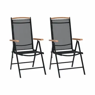 VidaXL - Tuinstoelen - Inklapbaar - 2 - St - Aluminium - En - Textileen - Zwart