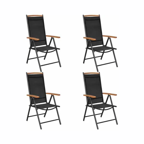 VidaXL - Tuinstoelen - Inklapbaar - 4 - St - Aluminium - En - Textileen - Zwart thumbnail