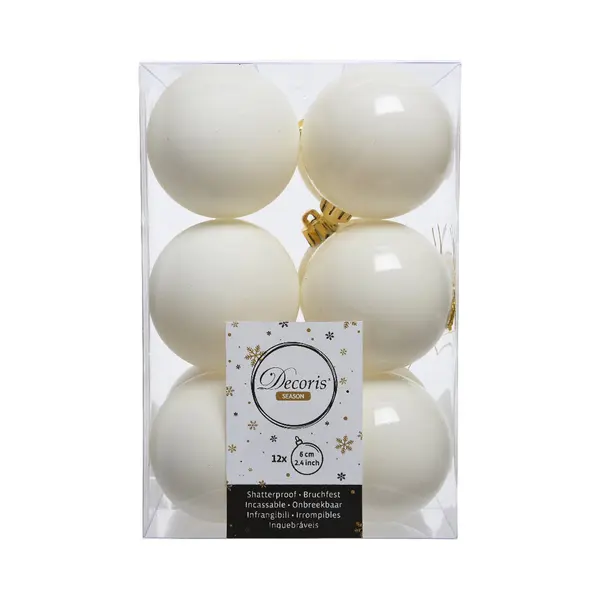 Shop4allsorts 24 Wool White Christmas Baubles 6cm Shatterproof Tree Ornaments Shiny Matt thumbnail