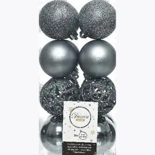 Decoris Kerstballen - 16x St - Grijs/blauw - D6 Cm - Kunststof - Kerstversiering