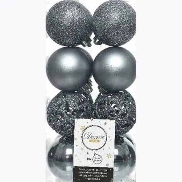 Decoris Kerstballen - 16x St - Grijs/blauw - D6 Cm - Kunststof - Kerstversiering thumbnail