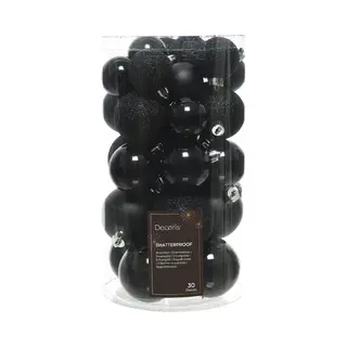 Decoris Kerstballen - 30x St - Zwart - 4, 5 En 6 Cm - Kunststof - Kerstversiering