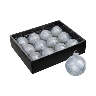 Othmar Decorations Luxe Kleine Kerstballen - 12x St - 6 Cm - Wit/grijs - Glas - Ice Finish