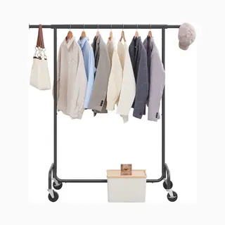O'Daddy® Kledingrek Op Wieltjes - Garderoberek - Uitschuifbare Hangstang - Stevig Ontwerp - Stabiel Tot 130kg - Kledingstang - Metaal - Zwart