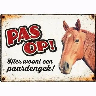 Horka - Waakbord Staal - Hier Woont Een Paardengek - 21x15 Cm