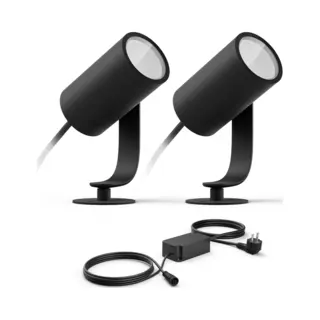 Philips Hue Lily Basisset Van 2 Tuinspots (Antraciet) - Wit En Gekleurd Licht - Incl. 1 Voedingskabel - Tuinverlichting - Hue White And Color Ambiance