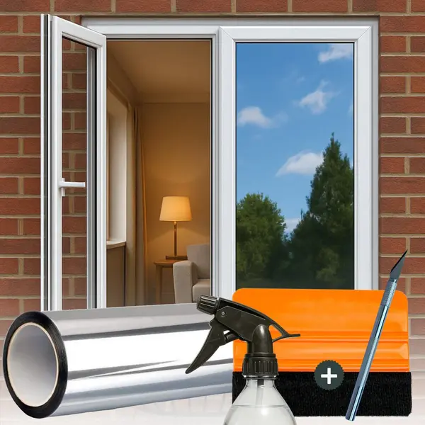 Isolerende Raamfolie – Hr++ Isolerend & Statisch – Spiegelend Anti-Inkijk – 60 × 300 Cm – Inclusief Rakel & Mesje – Zilver thumbnail