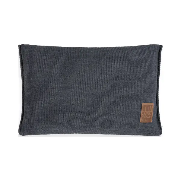 Knit Factory - Uni Zierkissen - Rechteckige Sofa Kissen - Anthrazit - Gestrickter Dekokissen - Couchkissen - 60x40 Cm - Kissenbezug Mit Füllung Und thumbnail