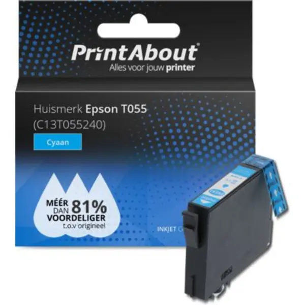 PrintAbout Huismerk Epson T055 (C13T055240) Inktcartridge Cyaan thumbnail