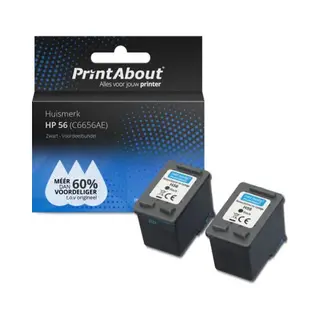 PrintAbout Huismerk Hp 56 (C6656AE) Inktcartridge Zwart Voordeelbundel 2-pack