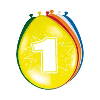 Folat Verjaardag Leeftijd Ballonnen 1 Jaar - 8x - Multi - 30 Cm - Feestartikelen/versieringen