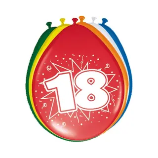 Folat 18 Jaar Verjaardag Feest Ballonnen - 8x Stuks - Feestartikelen Leeftijd - Versiering - Mix Kleuren