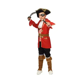 Faram Party Carnaval Verkleed Kostuum Kapitein Piraten Pak - Rood - Voor Kinderen - Zeerovers - Piraat 116